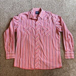 Vineyard Vines Men's Salmon, Blue and White Striped Shirt